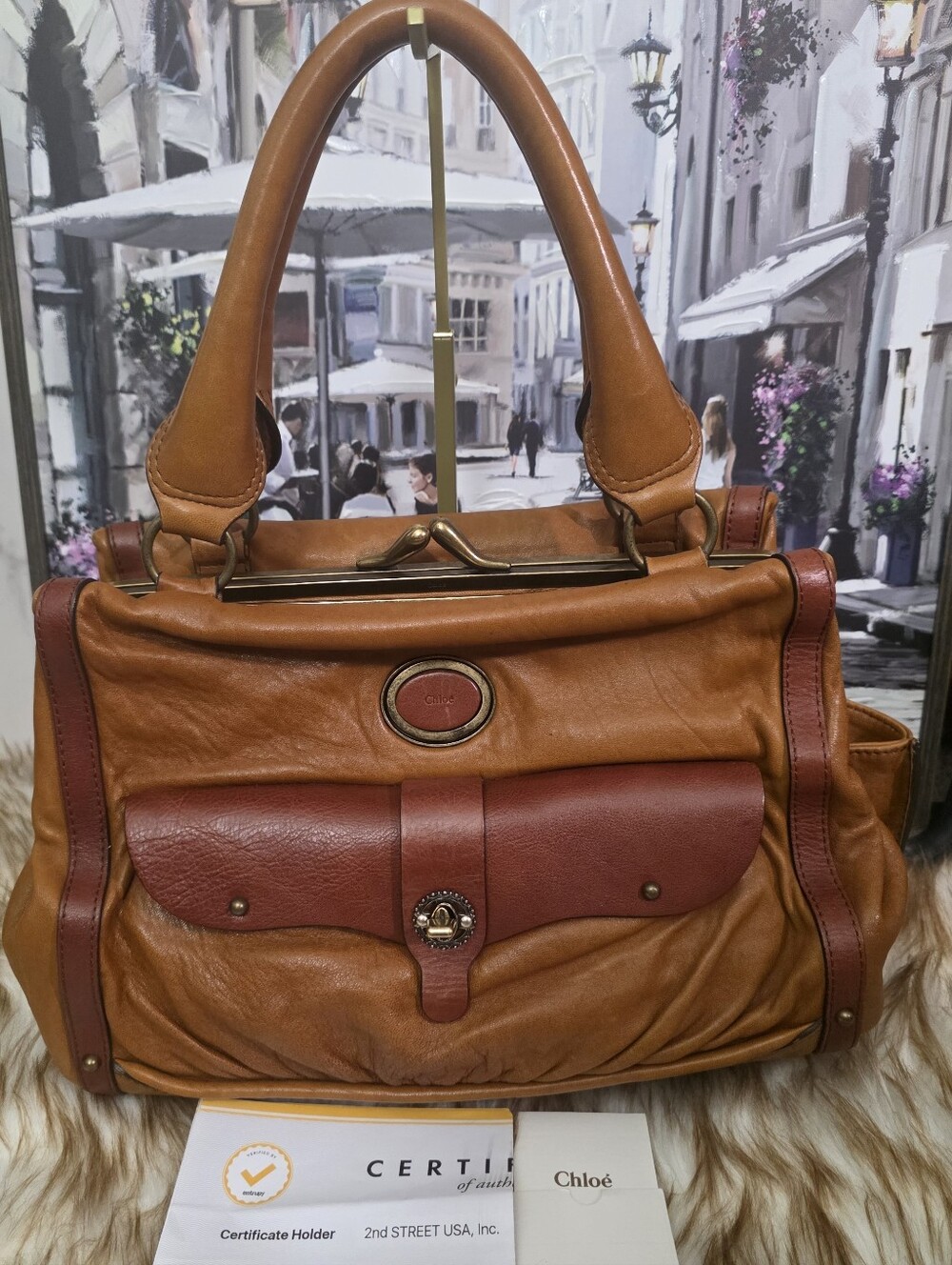 Vintage - rare Chloe Maggie brown kisslock satchel. - Picture 1 of 10